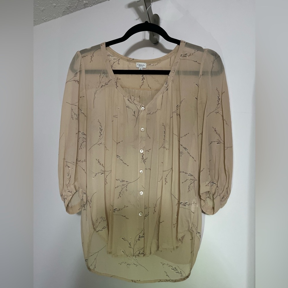 Babaton Beige Floral Sheer Button-Front Blouse